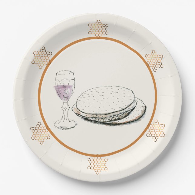 Wine and Matzoh Passover Paper Plates (Front)