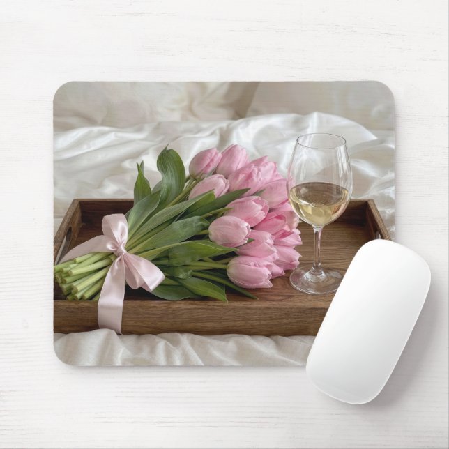Wine and Pink Tulips On Satin Sheets Mouse Pad (With Mouse)