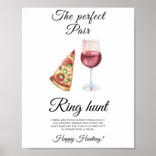 Wine and Pizza Bridal shower Ring hunt game Poster