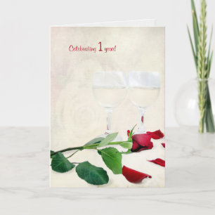 wine and red rose for 1st anniversary card