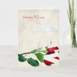 wine and red rose for 45th anniversary card