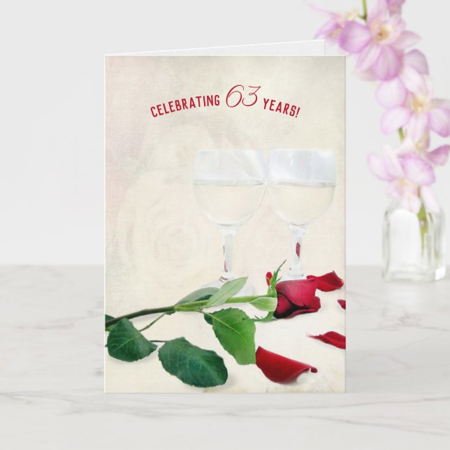 Wine and Red Rose for 63rd Anniversary Card (Orchid)