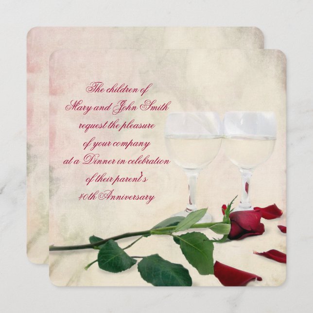 Wine And Rose Party Anniversary Invitation (Front/Back)