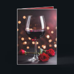 Wine and Roses Birthday For Wife Card<br><div class="desc">A glass of red wine and red roses for wife's birthday.
The text is editable.</div>