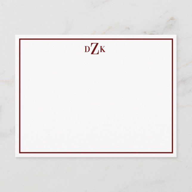 Wine and White Sophisticated Elegant Flat Note Postcard (Front)