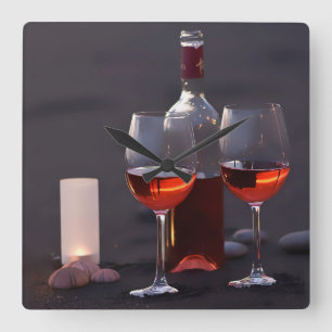 wine at the beach square wall clock