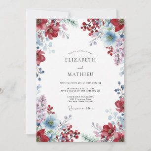 Wine Azure Wildflower Wedding Invitation