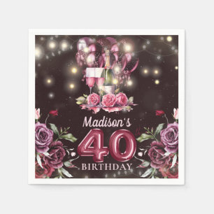 Wine & Balloons 40th Birthday Personalised Napkin