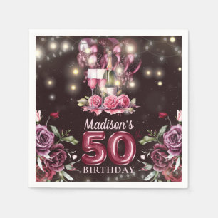 Wine & Balloons 50th Birthday Personalised Napkin