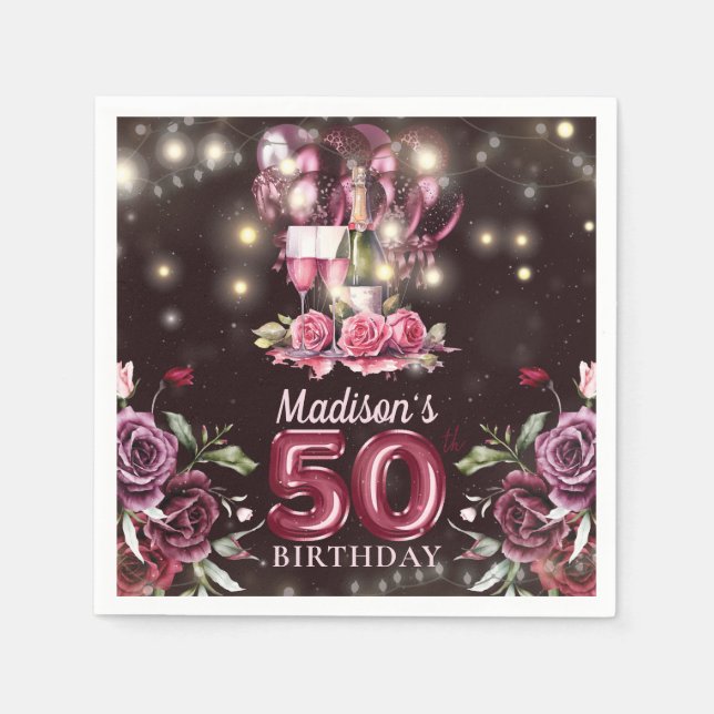 Wine & Balloons 50th Birthday Personalised Napkin (Front)