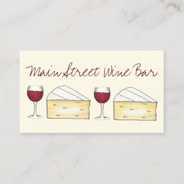 Wine Bar Restaurant Winery Red Glass Brie Cheese Business Card (Front)