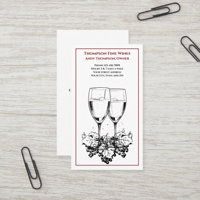 Wine Bar Winery Bartender Business Card (Front/Back In Situ)