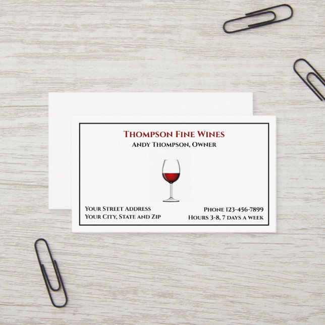 Wine Bar Winery Bartender Business Card (Front/Back In Situ)