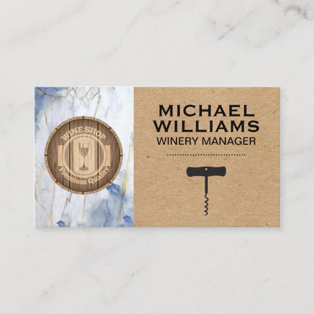 Wine Barrel and Corkscrew  Business Card (Front)