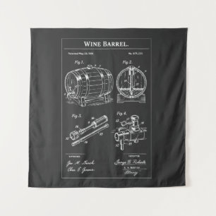 Wine Barrel Blueprint Sketch Tapestry