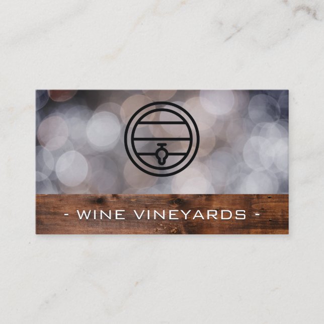 Wine Barrel | Catering Services | Winery | Bokeh Business Card (Front)