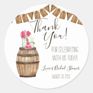 Wine Barrel Floral, Mason Jar Bridal Shower  Classic Round Sticker