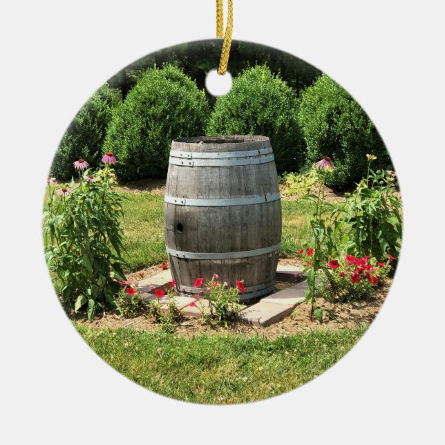 Wine Barrel Garden Decor, Chateau Morrisette, VA Ceramic Ornament (Front)