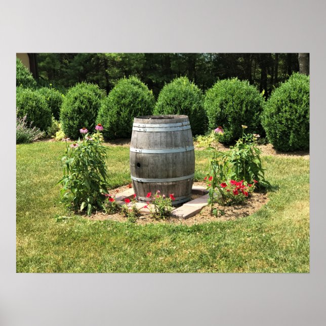 Wine Barrel Garden Decor, Chateau Morrisette, VA Poster (Front)