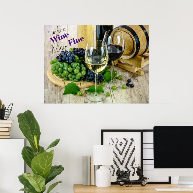 Wine Barrel Glasses & Grapes Poster (Home Office)