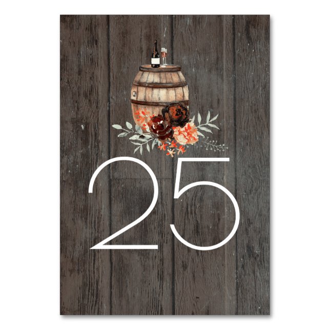Wine Barrel Rustic Country Floral Table Number (Front)