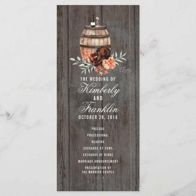 Wine Barrel Rustic Floral Wedding Programs (Front)