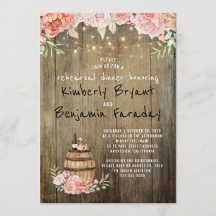 Wine Barrel Rustic String Lights Rehearsal Dinner Invitation