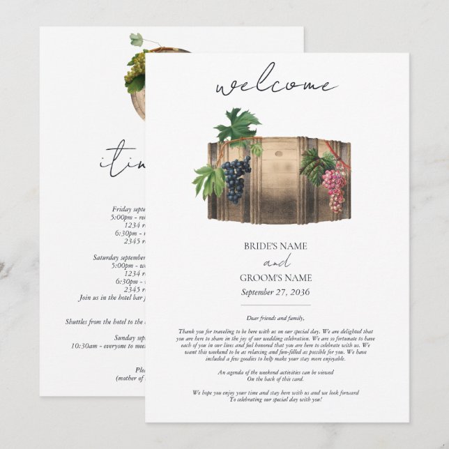 Wine Barrel Winery Vineyard Wedding Itinerary (Front/Back)