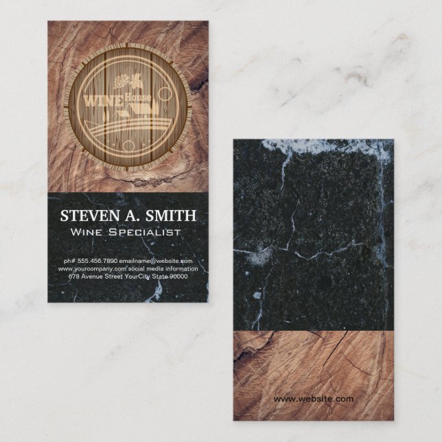 Wine Barrel Wood Marble Business Card (Front/Back)
