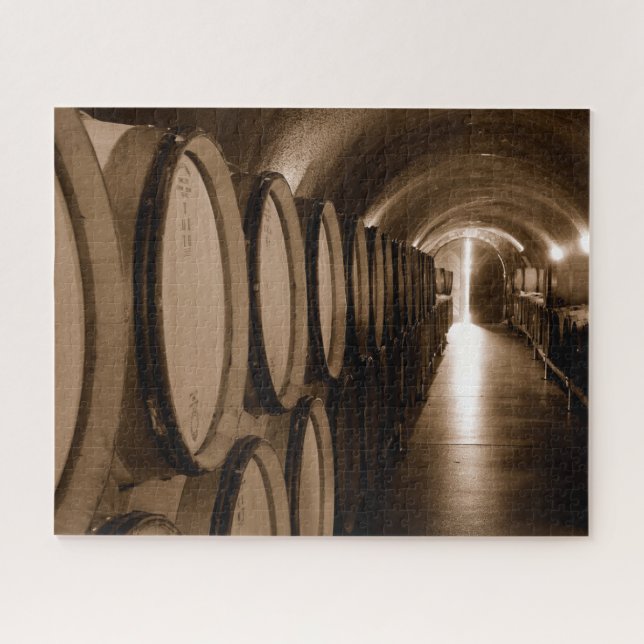 Wine Barrels in Cellar in Willamette Valley Oregon Jigsaw Puzzle (Horizontal)