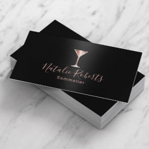Wine Bartender Sommelier Black & Rose Gold Business Card