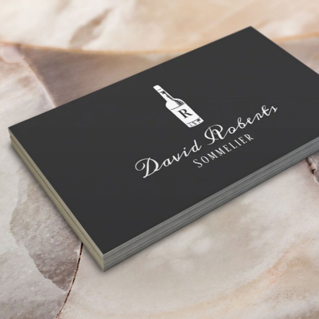 Wine Bartender Sommelier Elegant Dark Grey Business Card (Creator Uploaded)