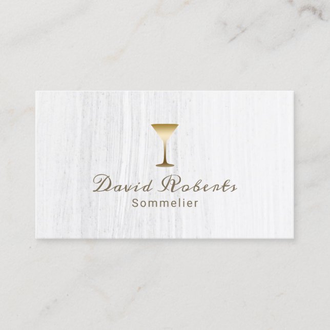 Wine Bartender Sommelier Elegant White Business Card (Front)