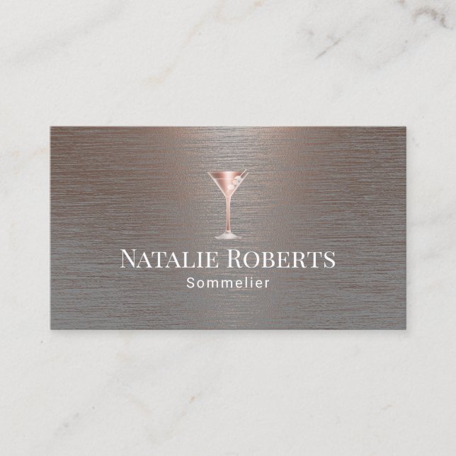 Wine Bartender Sommelier Modern Brushed Copper Business Card (Front)