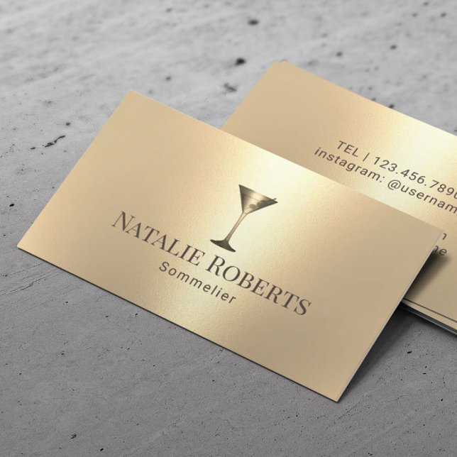 Wine Bartender Sommelier Modern Gold Business Card (Creator Uploaded)