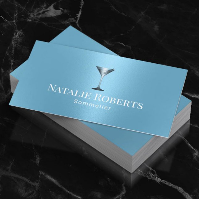 Wine Bartender Sommelier Modern Light Blue Business Card (Creator Uploaded)