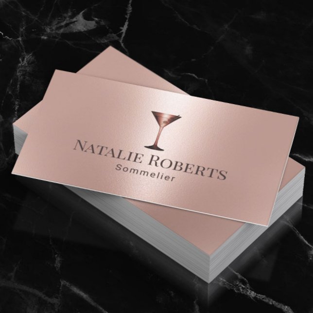 Wine Bartender Sommelier Modern Rose Gold Business Card (Creator Uploaded)