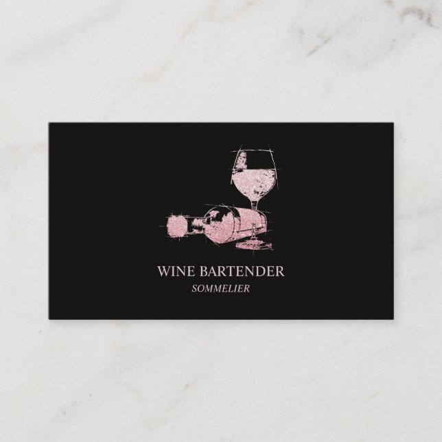Wine Bartender Sommelier Rose Gold Business Card (Front)
