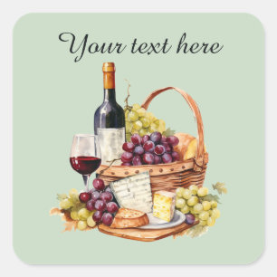 Wine basket add text square sticker