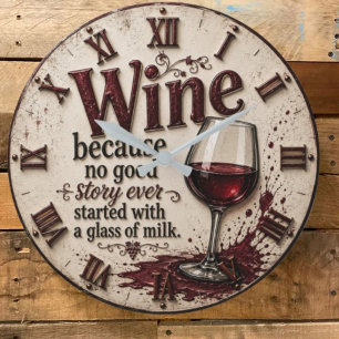 Wine Because No Good Story Ever Started with Milk Large Clock