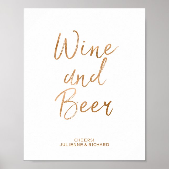 Wine & Beer 8x10 Stylish Rose Gold Wedding Sign (Front)