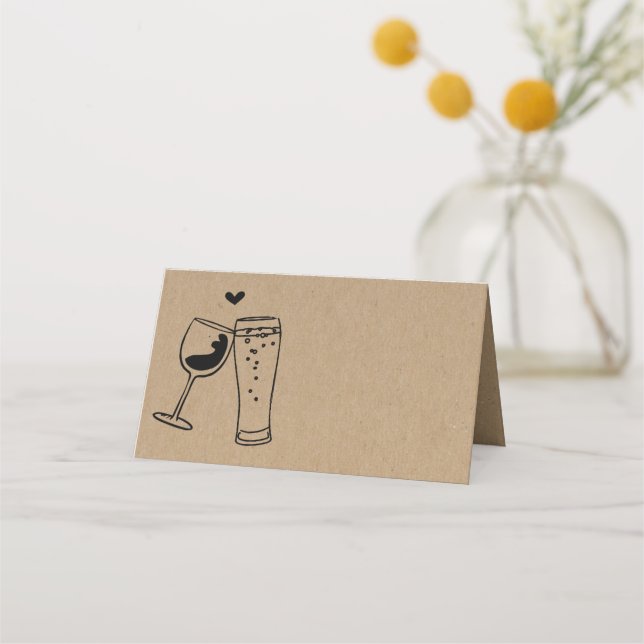 Wine & Beer Toast Folded Tent Style Place Card (Front)