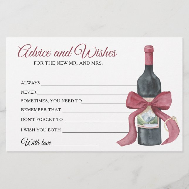 Wine before vows Bridal Shower Advice and Wishes Stationery (Front)