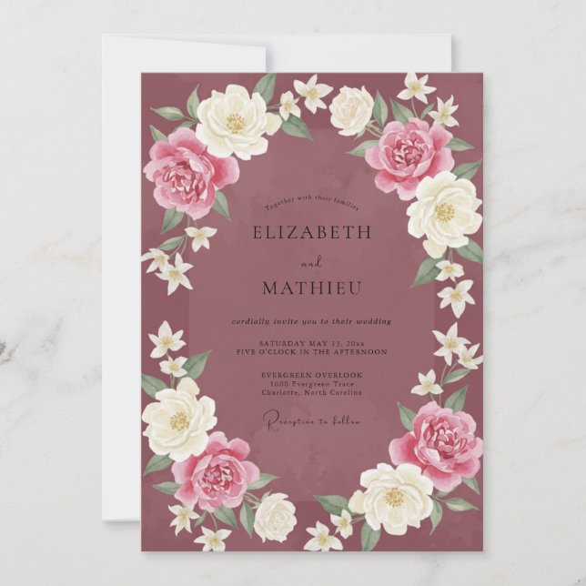 Wine Berry Wreath Wedding Invitation (Front)