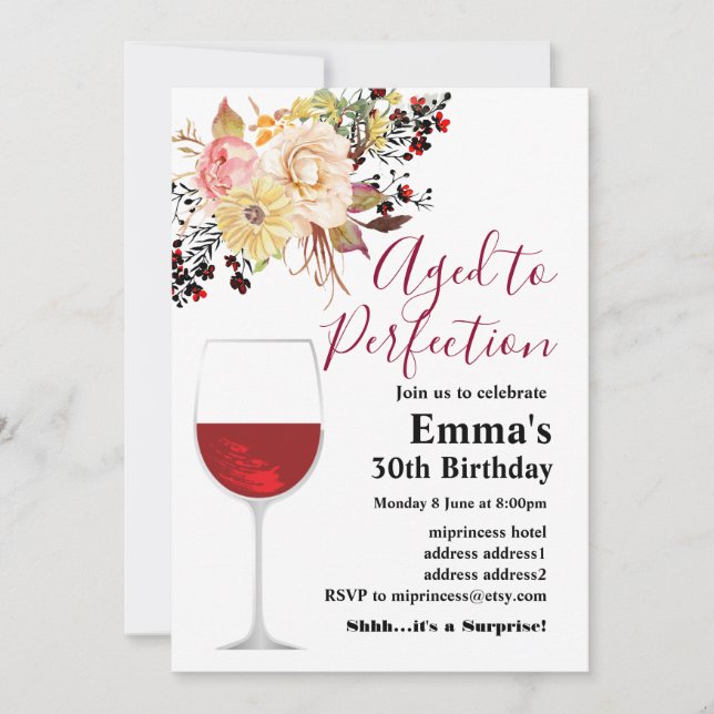 Wine birthday invitation, Aged to Perfection Invitation (Front)