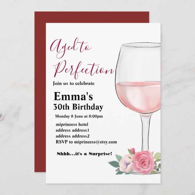 Wine birthday invitation, Aged to Perfection Invitation (Front/Back)