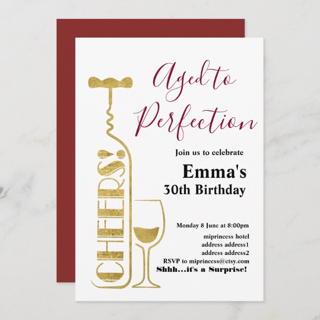 Wine birthday invitation, Aged to Perfection Invitation (Front/Back)