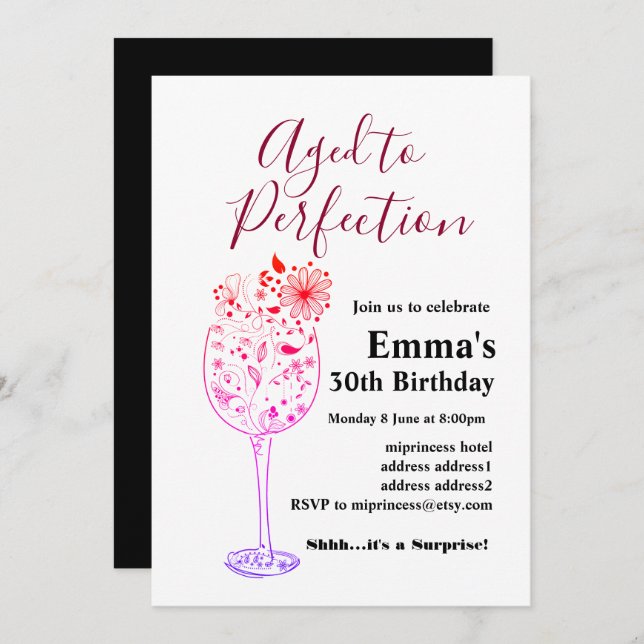 Wine birthday invitation, Aged to Perfection Invitation (Front/Back)