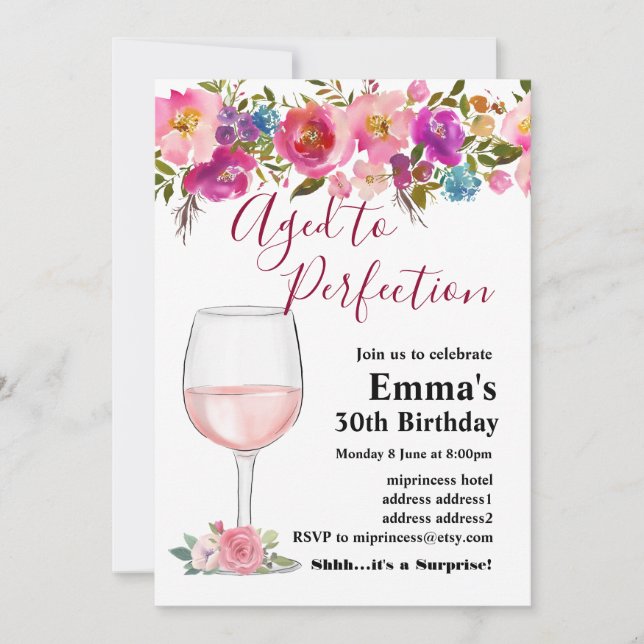 Wine birthday invitation, Aged to Perfection Invitation (Front)
