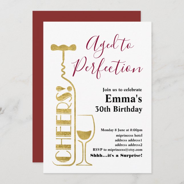 Wine birthday invitation, Aged to Perfection Invitation (Front/Back)